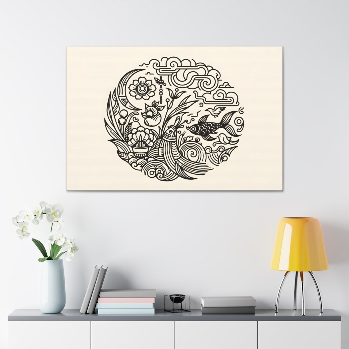 Enchanted Garden: Whimsical Nature Circular Art Print - Chinese Folk Art - Neodigitalis Artimata