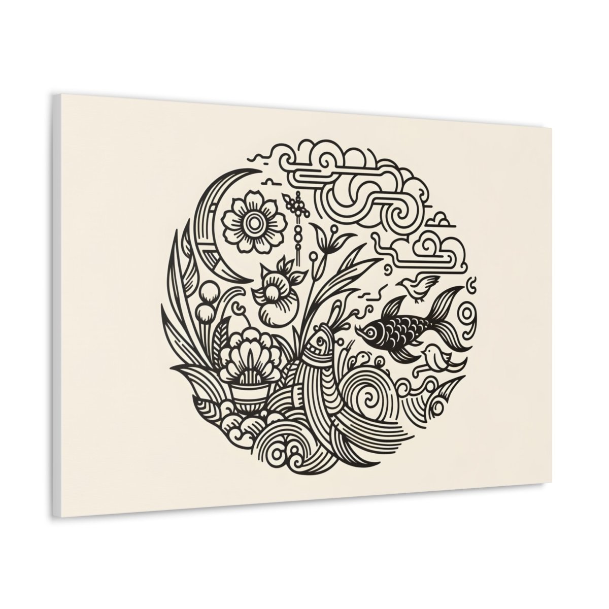 Enchanted Garden: Whimsical Nature Circular Art Print - Chinese Folk Art - Neodigitalis Artimata