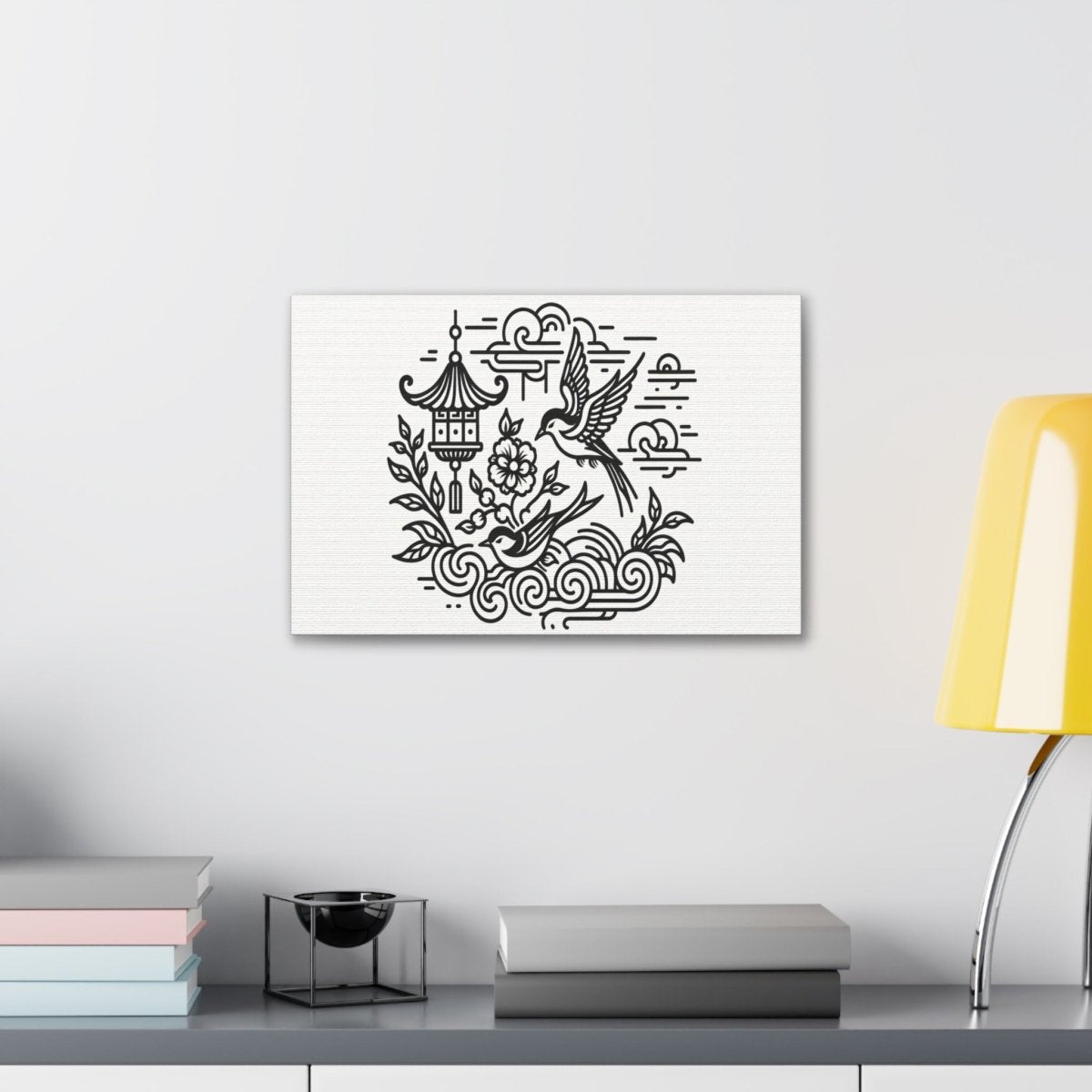 Eternal Harmony Asian-Inspired Line Art Canvas - Chinese Folk Art - Neodigitalis Artimata