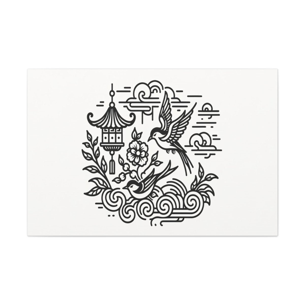 Eternal Harmony Asian-Inspired Line Art Canvas - Chinese Folk Art - Neodigitalis Artimata