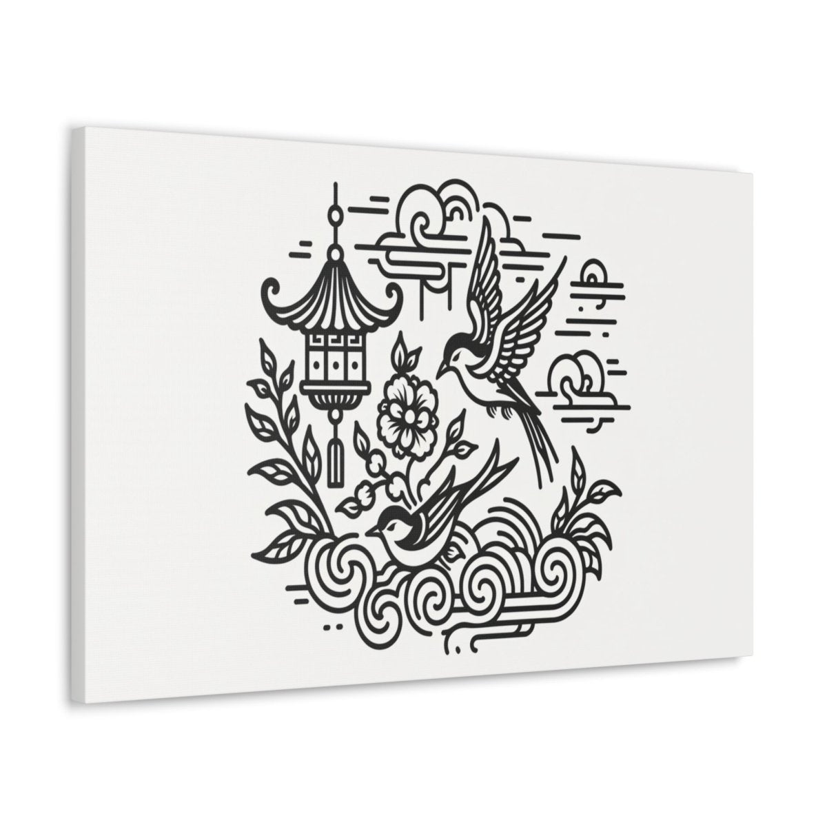 Eternal Harmony Asian-Inspired Line Art Canvas - Chinese Folk Art - Neodigitalis Artimata