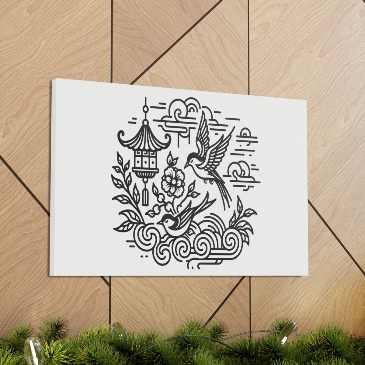 Eternal Harmony Asian-Inspired Line Art Canvas - Chinese Folk Art - Neodigitalis Artimata