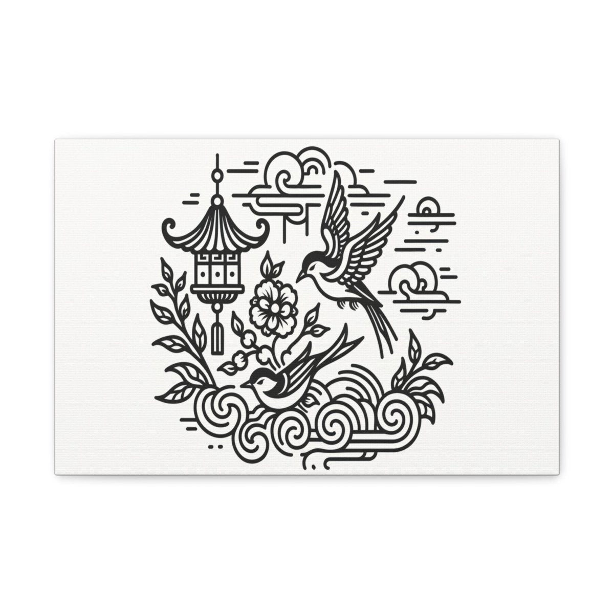 Eternal Harmony Asian-Inspired Line Art Canvas - Chinese Folk Art - Neodigitalis Artimata