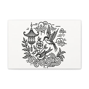 Eternal Harmony Asian-Inspired Line Art Canvas - Chinese Folk Art