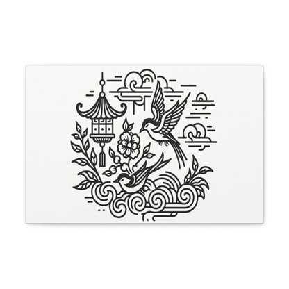 Eternal Harmony Asian-Inspired Line Art Canvas - Chinese Folk Art - Neodigitalis Artimata