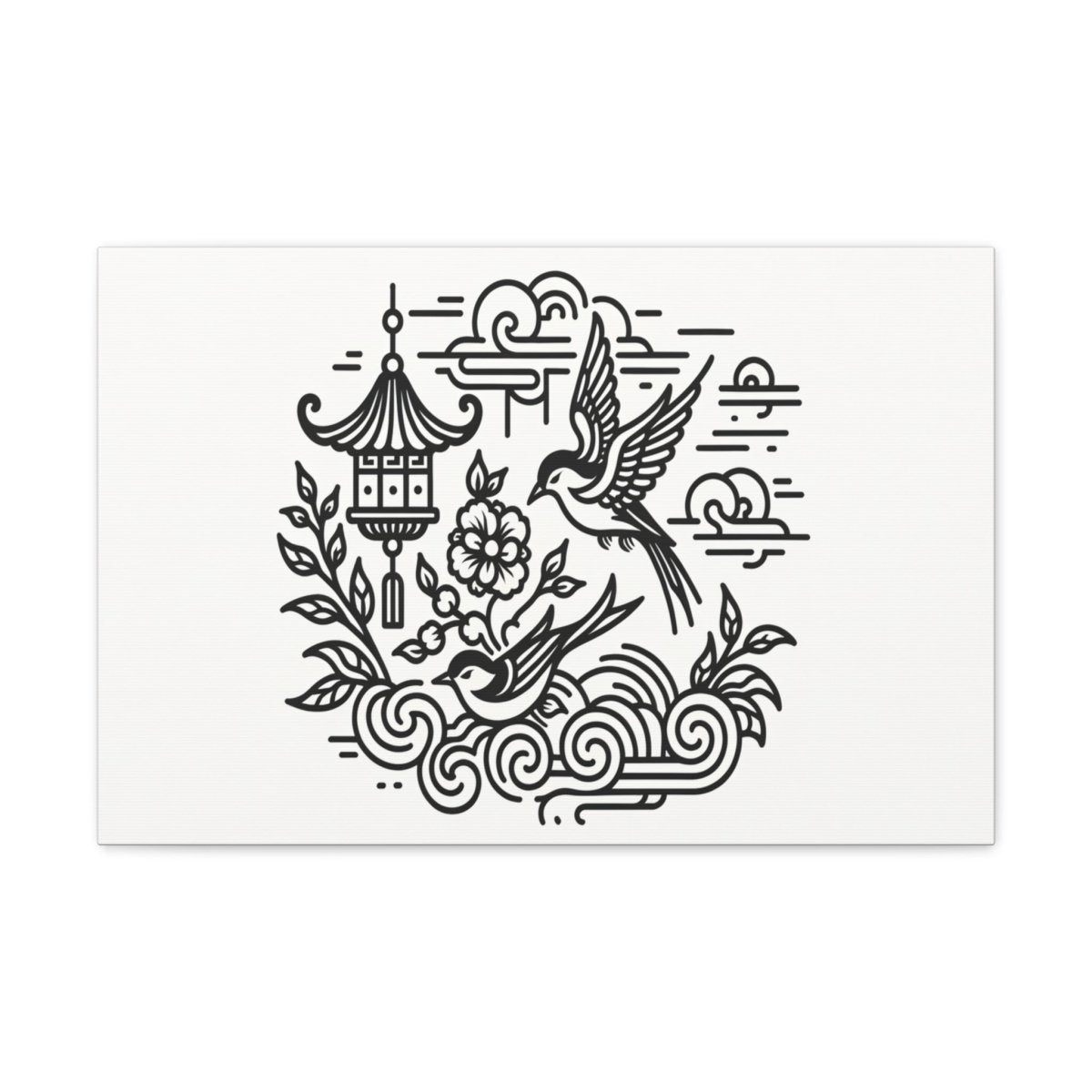 Eternal Harmony Asian-Inspired Line Art Canvas - Chinese Folk Art - Neodigitalis Artimata