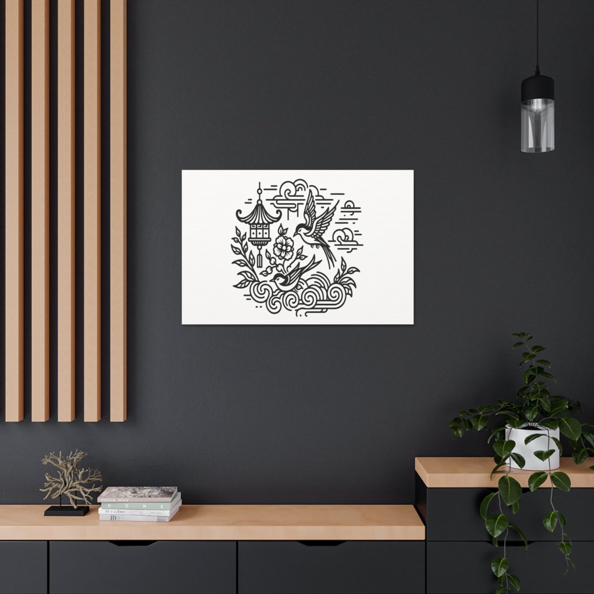 Eternal Harmony Asian-Inspired Line Art Canvas - Chinese Folk Art - Neodigitalis Artimata