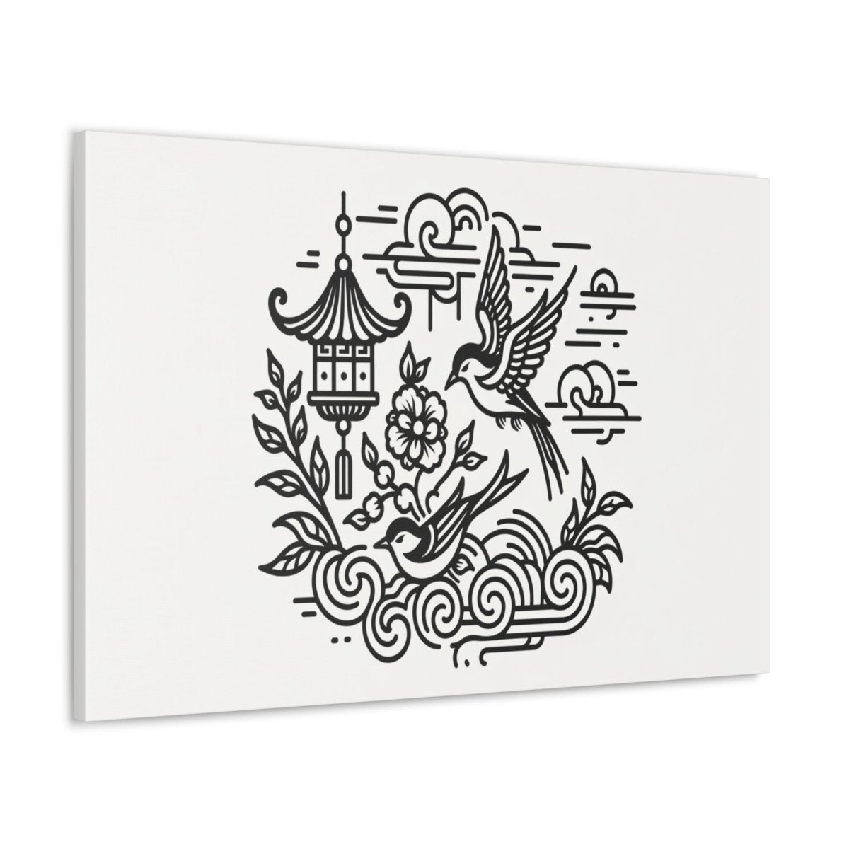 Eternal Harmony Asian-Inspired Line Art Canvas - Chinese Folk Art - Neodigitalis Artimata