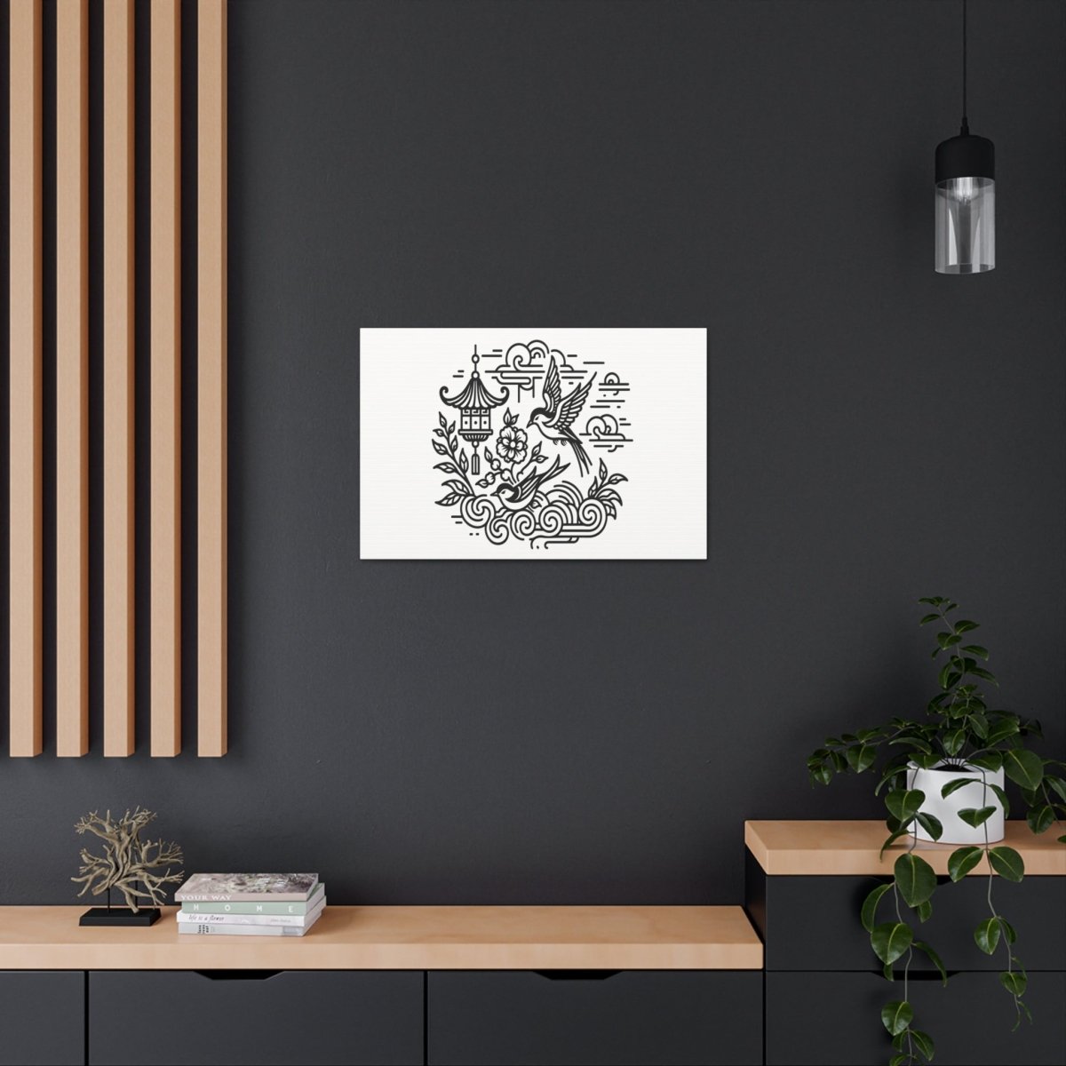 Eternal Harmony Asian-Inspired Line Art Canvas - Chinese Folk Art - Neodigitalis Artimata