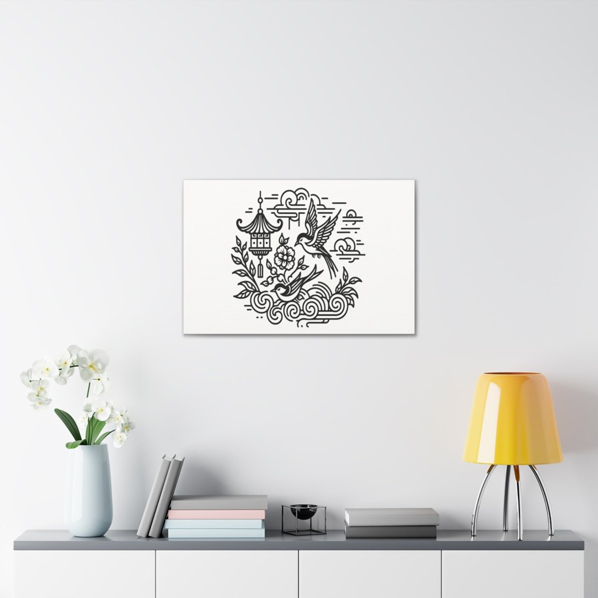 Eternal Harmony Asian-Inspired Line Art Canvas - Chinese Folk Art - Neodigitalis Artimata