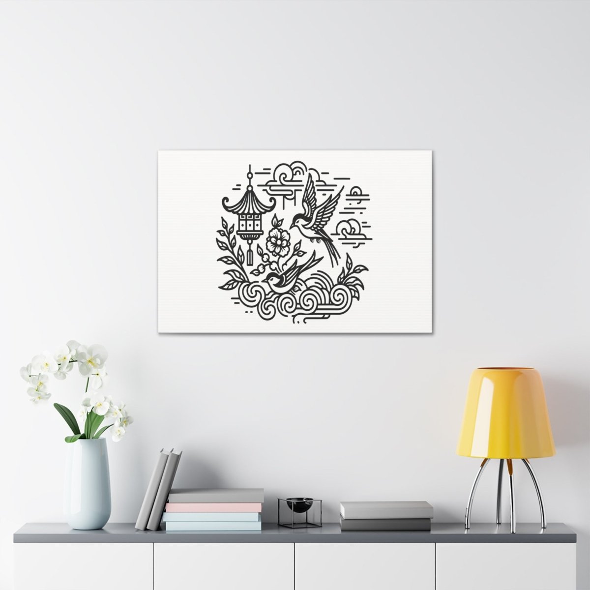 Eternal Harmony Asian-Inspired Line Art Canvas - Chinese Folk Art - Neodigitalis Artimata