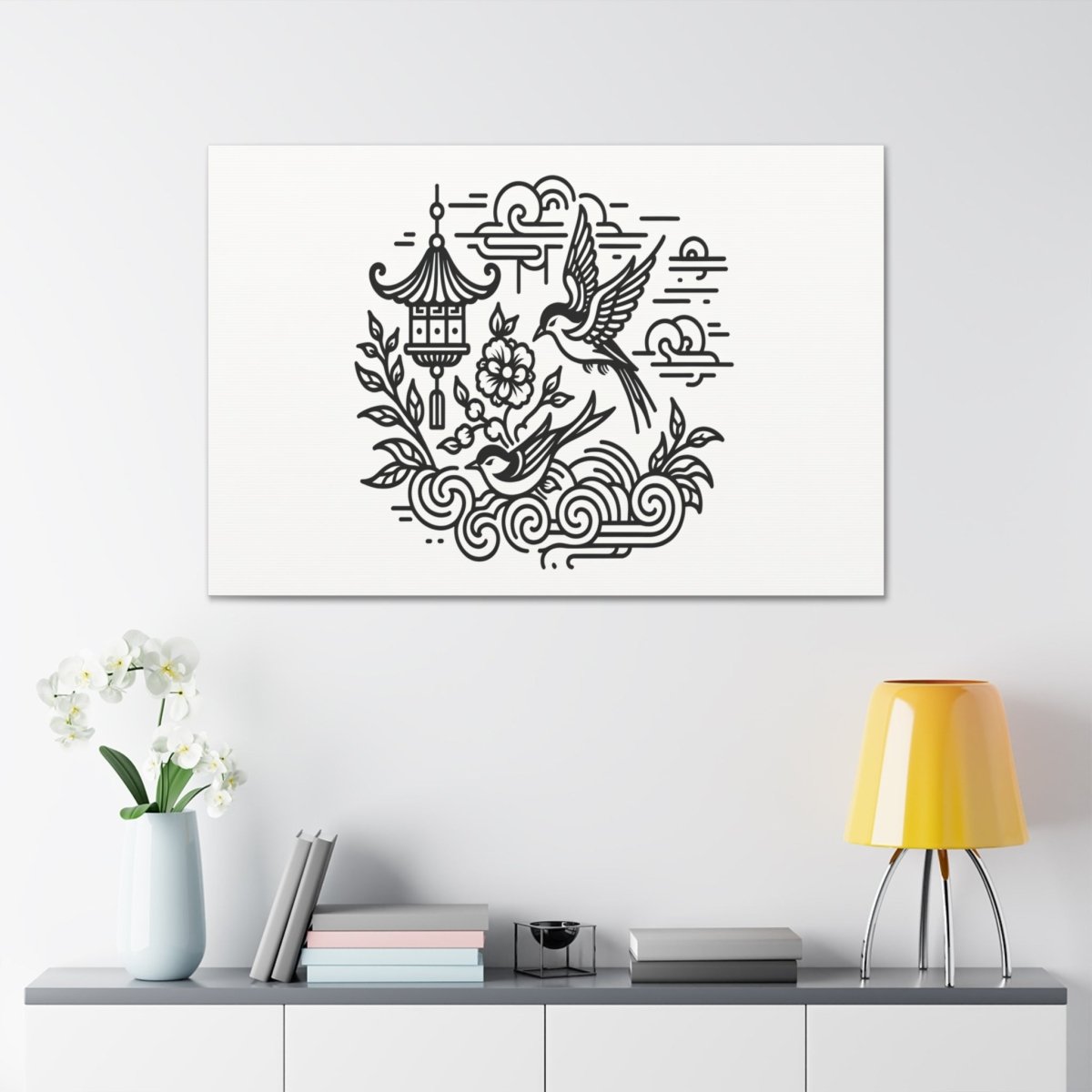 Eternal Harmony Asian-Inspired Line Art Canvas - Chinese Folk Art - Neodigitalis Artimata