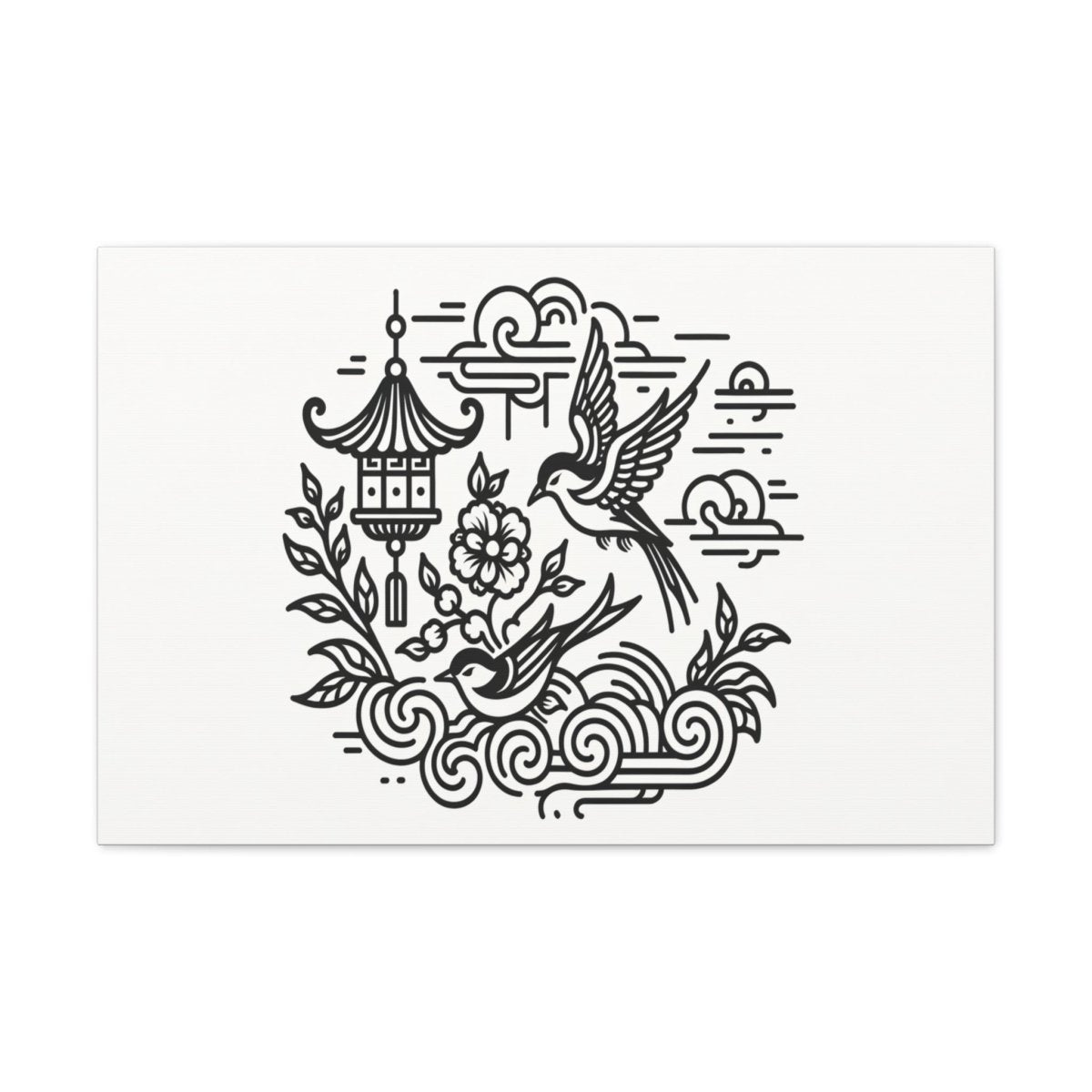 Eternal Harmony Asian-Inspired Line Art Canvas - Chinese Folk Art - Neodigitalis Artimata