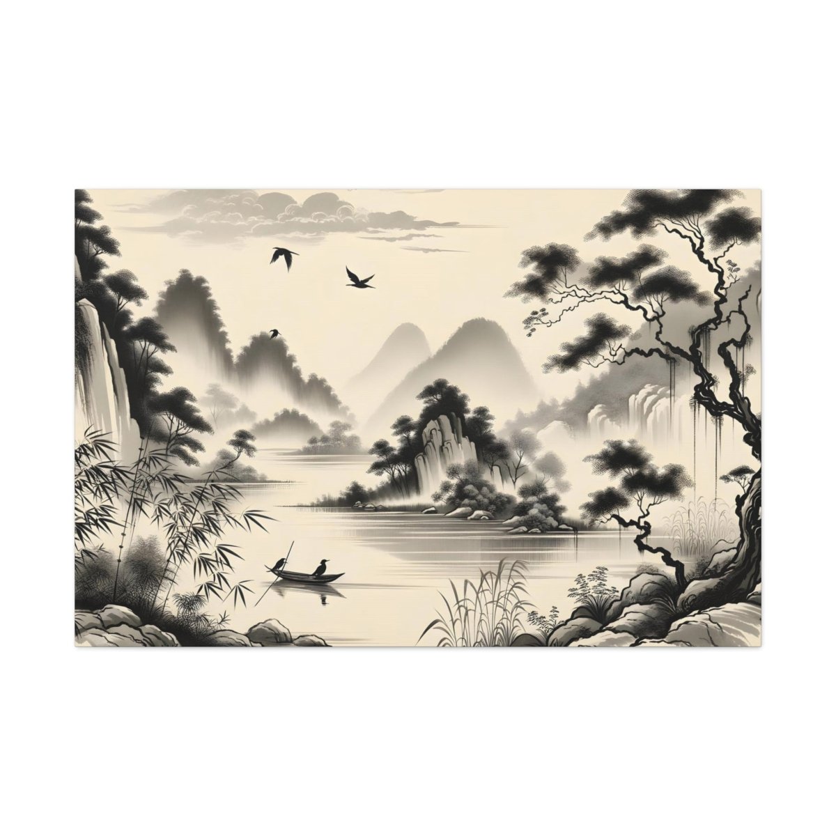 Mist-Wreathed Mountain Solace - Chinese Brush Wall Art - Neodigitalis Artimata