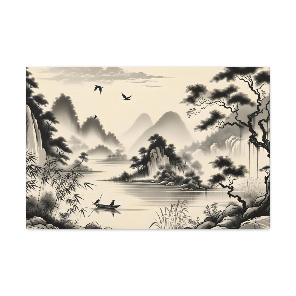 Mist-Wreathed Mountain Solace - Chinese Brush Wall Art - Neodigitalis Artimata