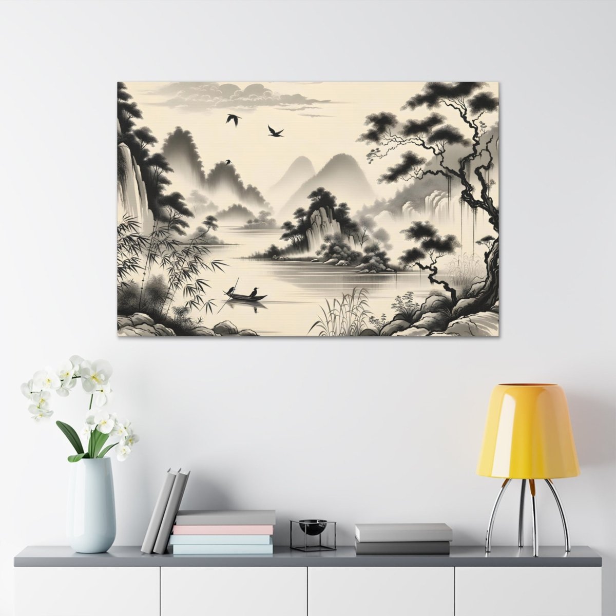 Mist-Wreathed Mountain Solace - Chinese Brush Wall Art - Neodigitalis Artimata