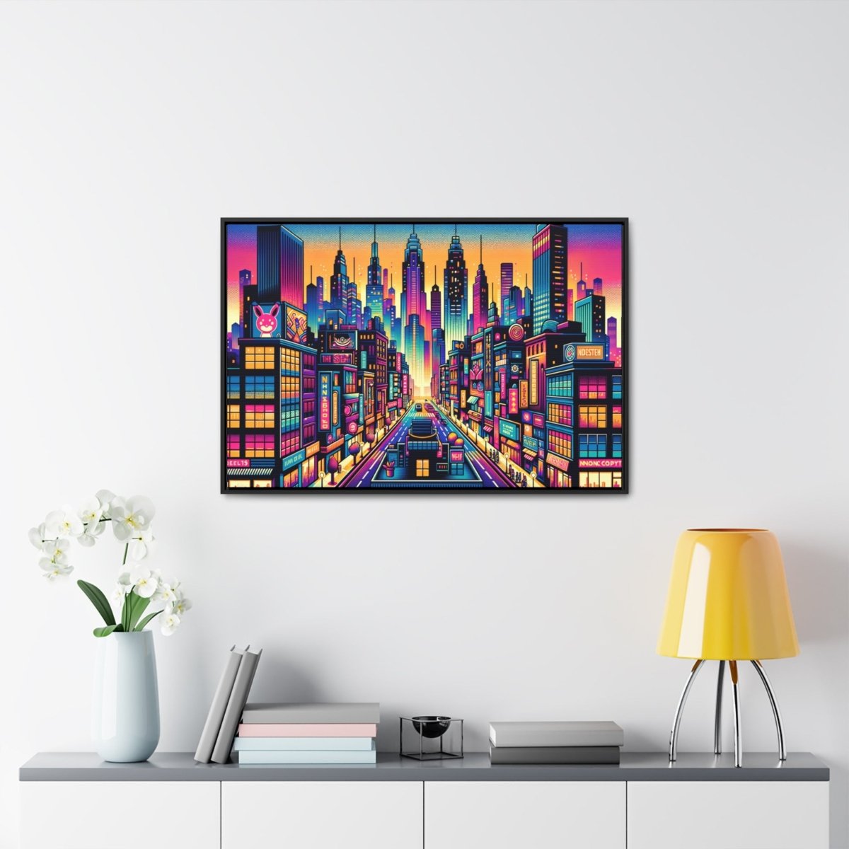 Neon Cityscape Reverie - Framed Pop Art - Neodigitalis Artimata