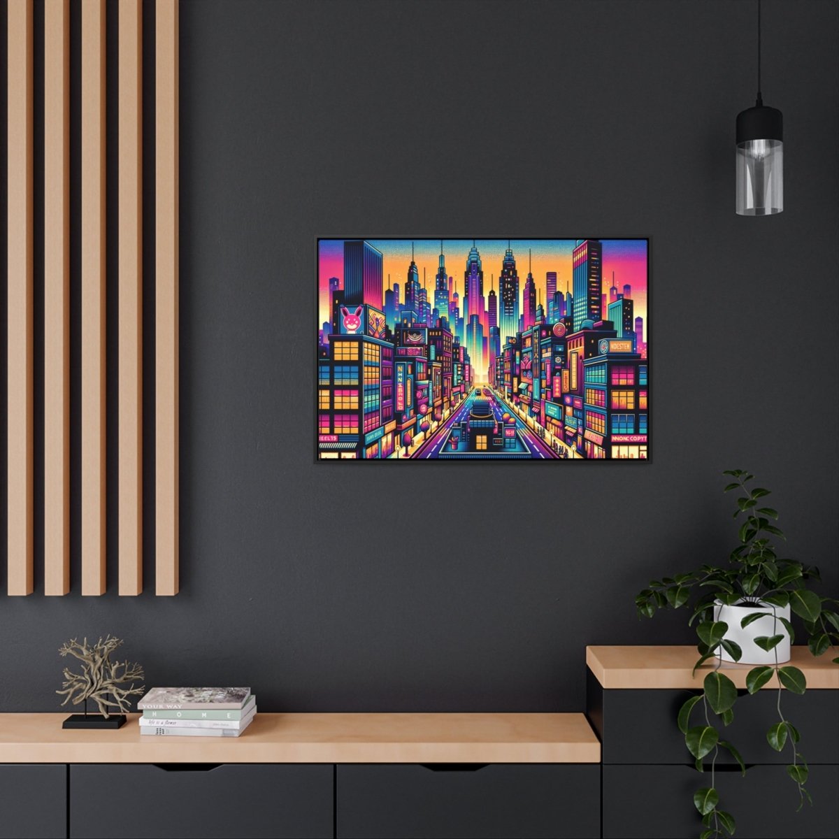 Neon Cityscape Reverie - Framed Pop Art - Neodigitalis Artimata