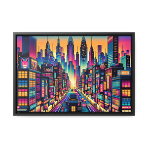 Neon Cityscape Reverie - Framed Pop Art