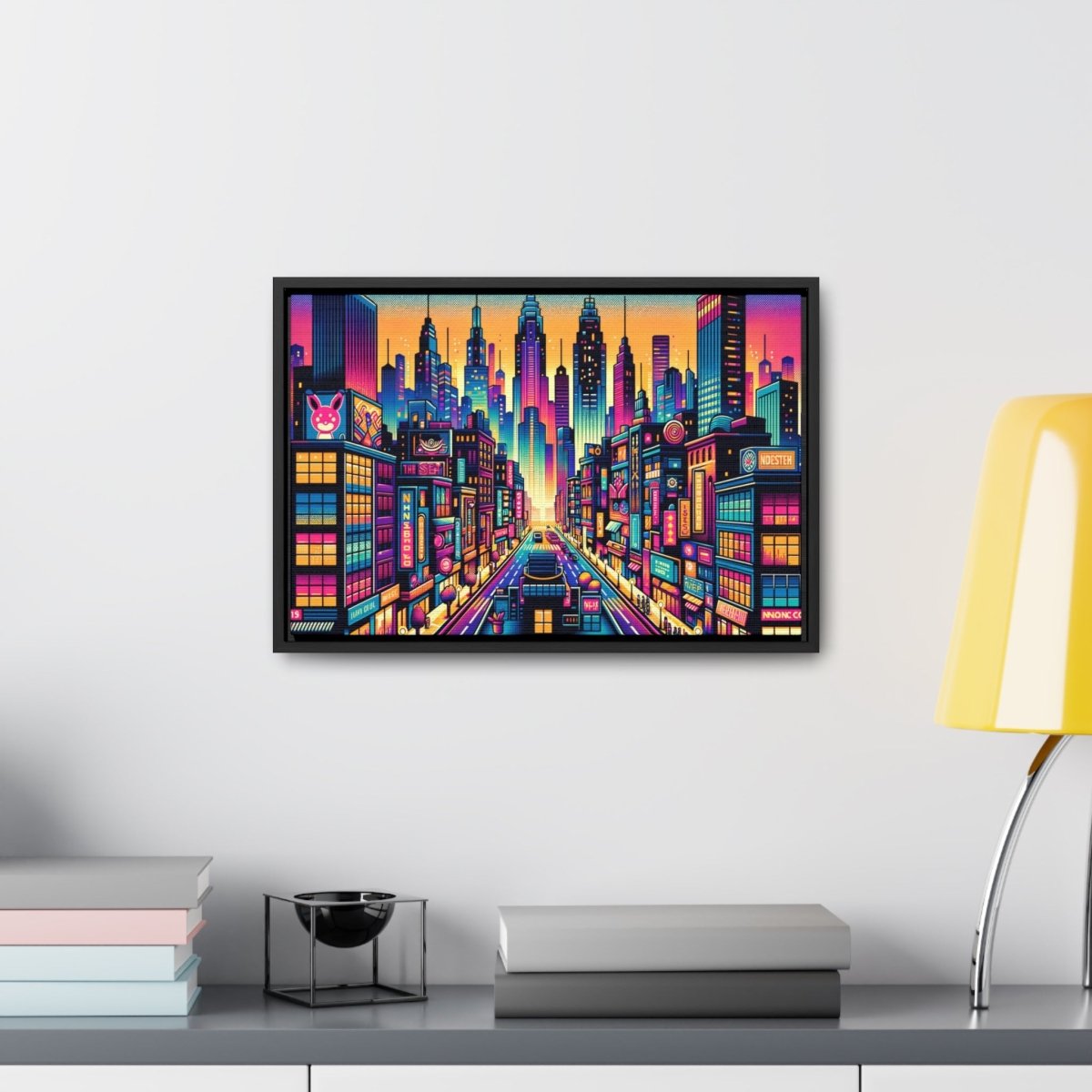 Neon Cityscape Reverie - Framed Pop Art - Neodigitalis Artimata