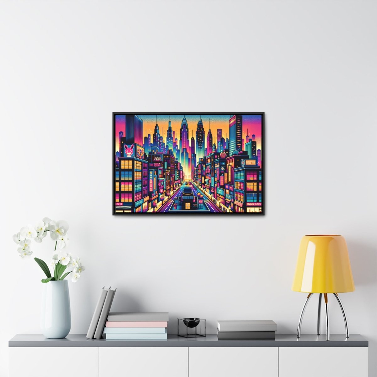 Neon Cityscape Reverie - Framed Pop Art - Neodigitalis Artimata