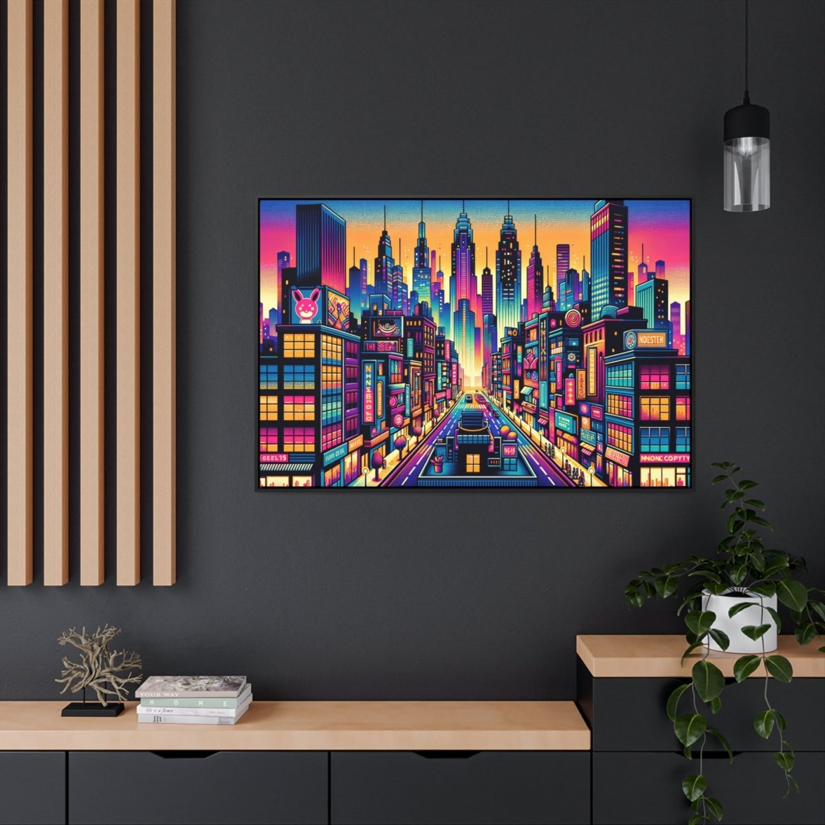 Neon Cityscape Reverie - Framed Pop Art - Neodigitalis Artimata