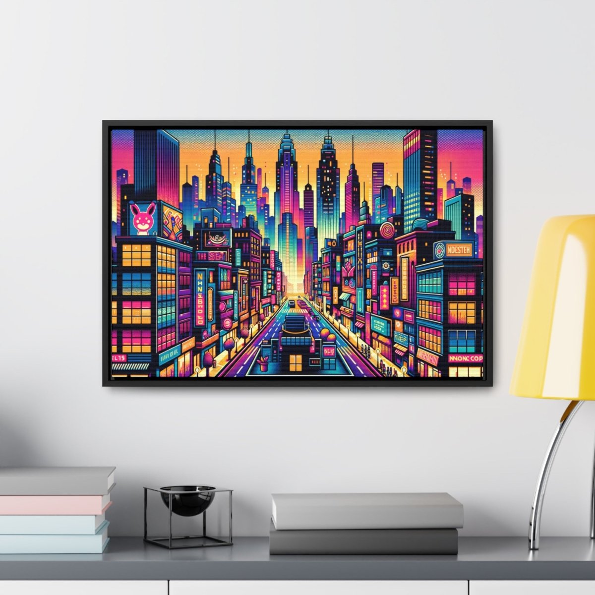 Neon Cityscape Reverie - Framed Pop Art - Neodigitalis Artimata