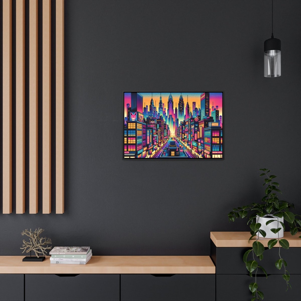 Neon Cityscape Reverie - Framed Pop Art - Neodigitalis Artimata