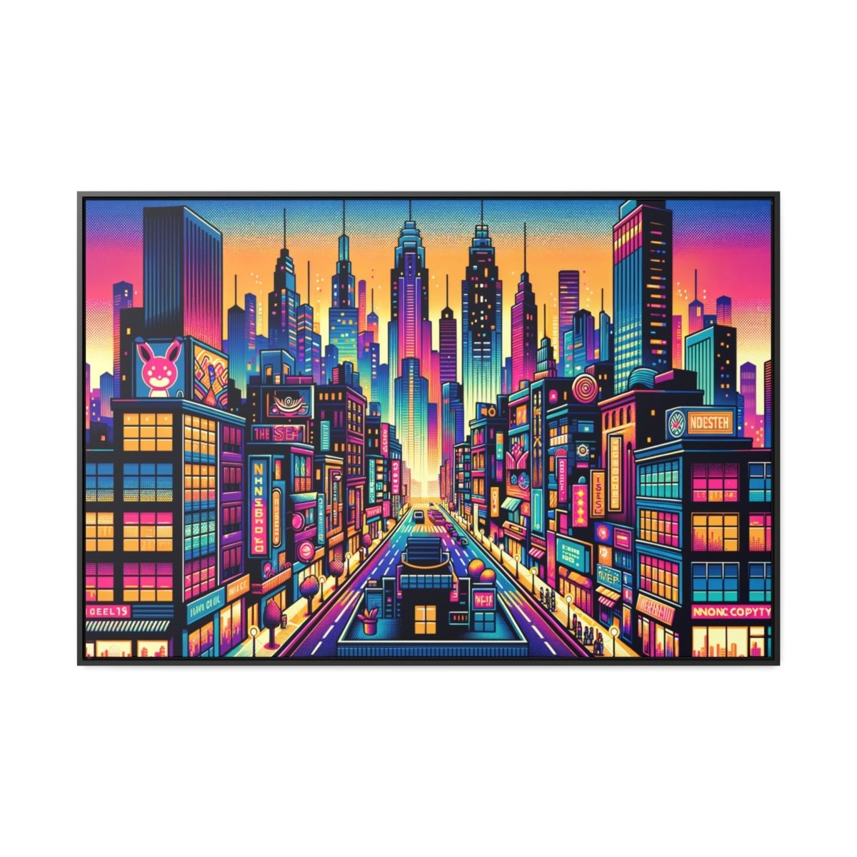 Neon Cityscape Reverie - Framed Pop Art - Neodigitalis Artimata