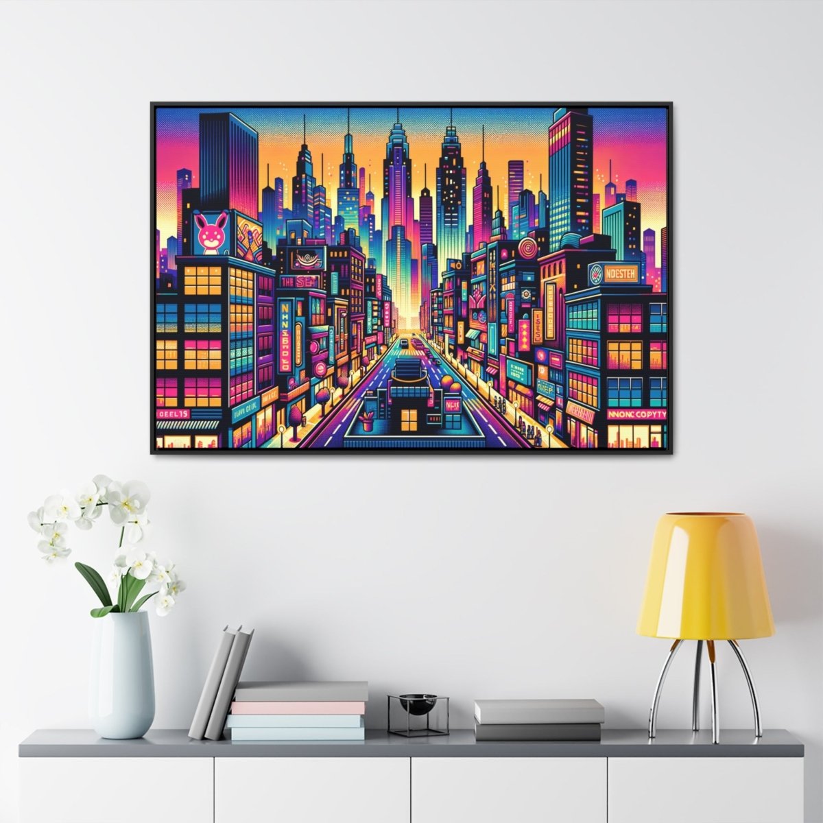 Neon Cityscape Reverie - Framed Pop Art - Neodigitalis Artimata