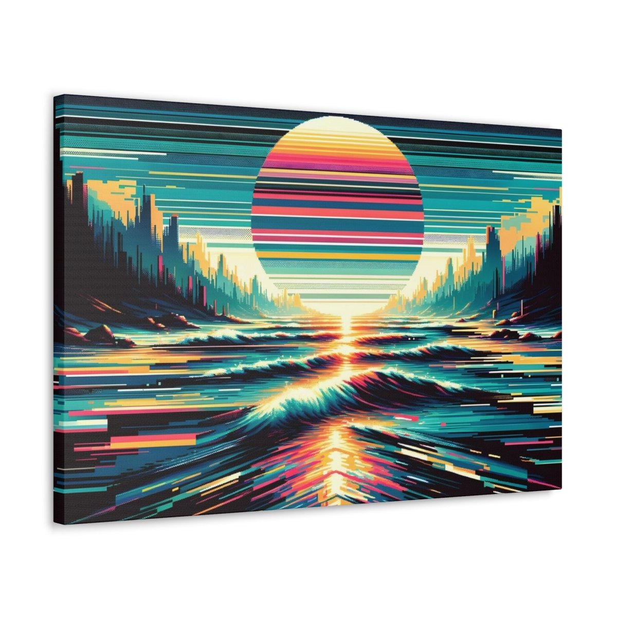 Pixel Serenity Shores - Glitch Wall Art - Neodigitalis Artimata