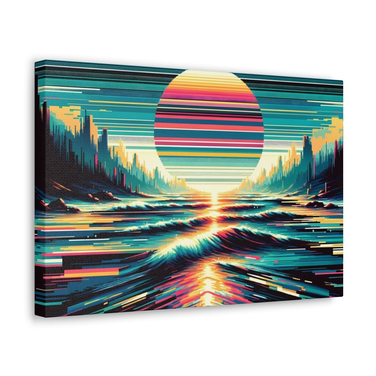 Pixel Serenity Shores - Glitch Wall Art - Neodigitalis Artimata