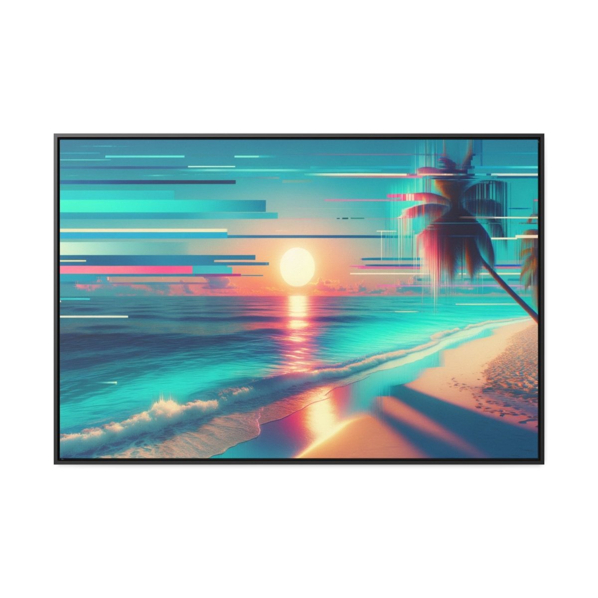 Pixelated Palm Paradise - Framed Glitch Wall Art - Neodigitalis Artimata