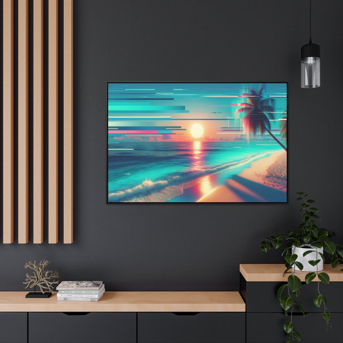 Pixelated Palm Paradise - Framed Glitch Wall Art - Neodigitalis Artimata