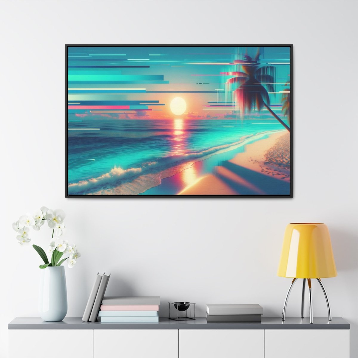 Pixelated Palm Paradise - Framed Glitch Wall Art - Neodigitalis Artimata