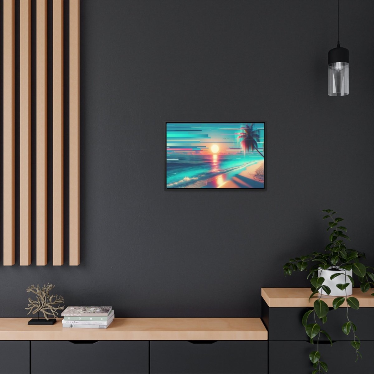 Pixelated Palm Paradise - Framed Glitch Wall Art - Neodigitalis Artimata