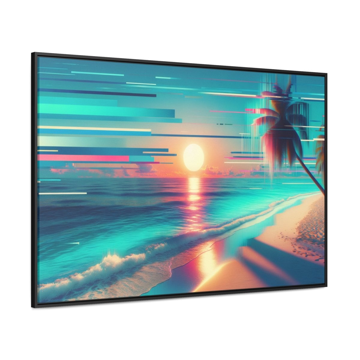 Pixelated Palm Paradise - Framed Glitch Wall Art - Neodigitalis Artimata