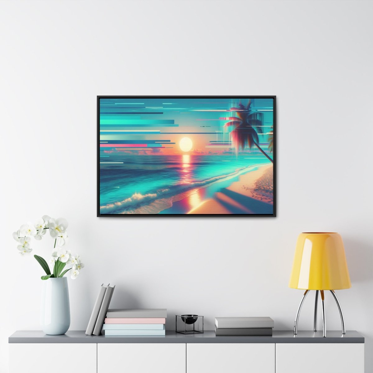 Pixelated Palm Paradise - Framed Glitch Wall Art - Neodigitalis Artimata