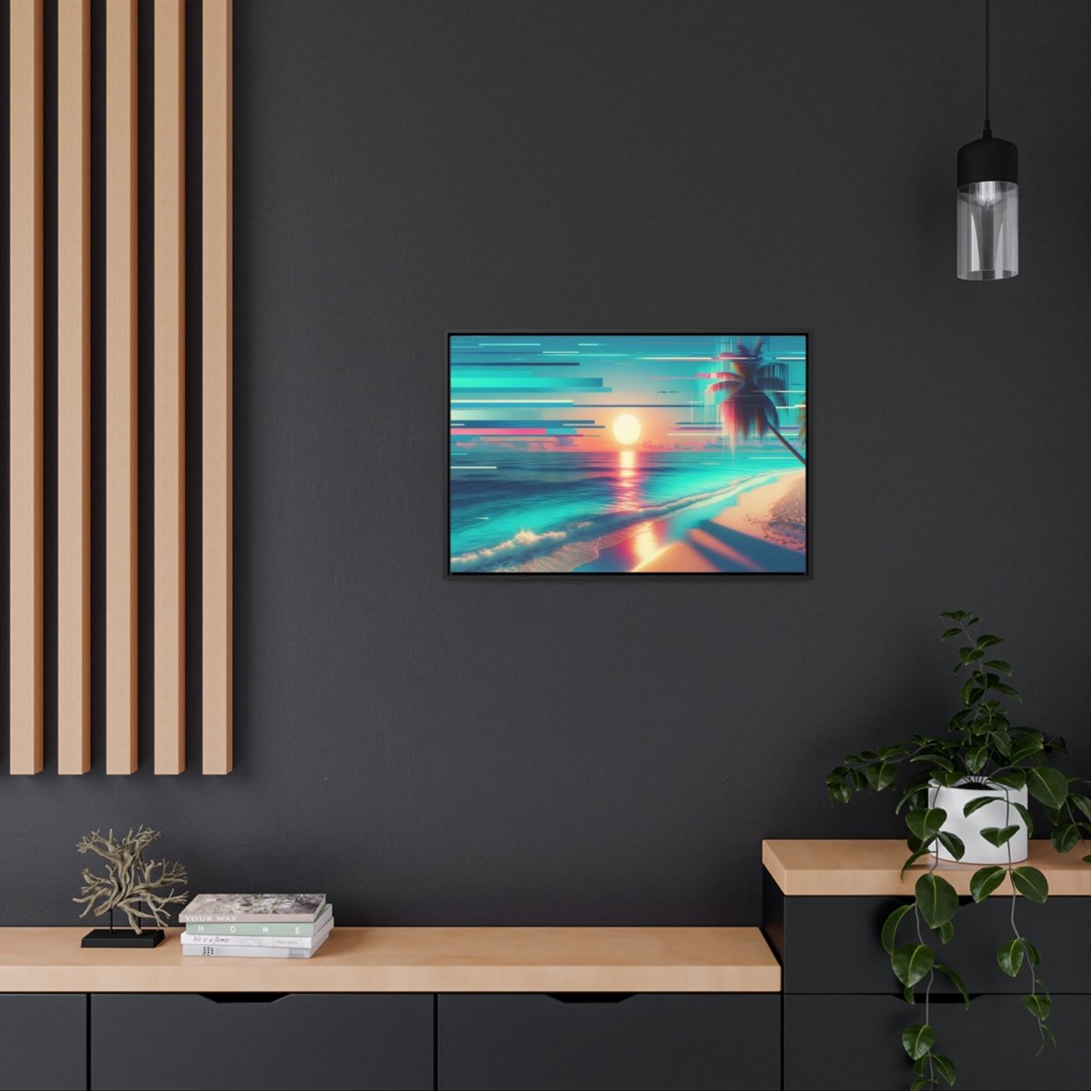 Pixelated Palm Paradise - Framed Glitch Wall Art - Neodigitalis Artimata