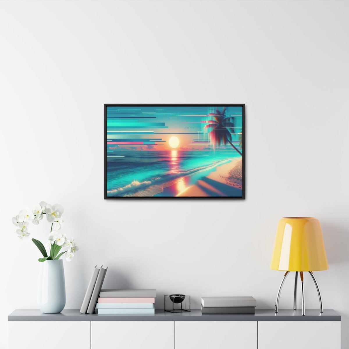 Pixelated Palm Paradise - Framed Glitch Wall Art - Neodigitalis Artimata