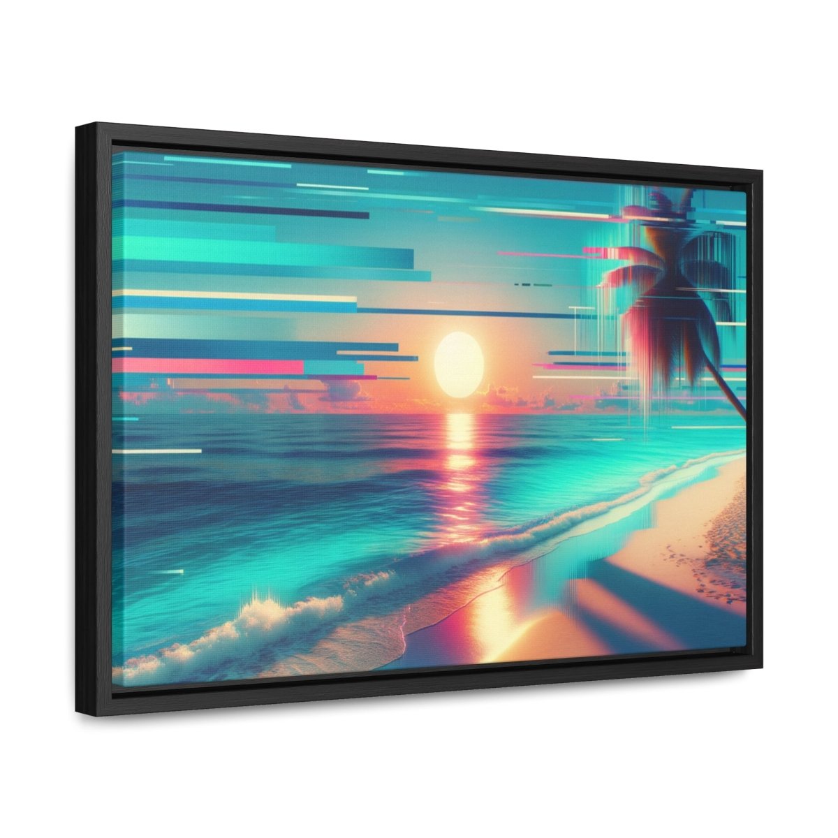 Pixelated Palm Paradise - Framed Glitch Wall Art - Neodigitalis Artimata