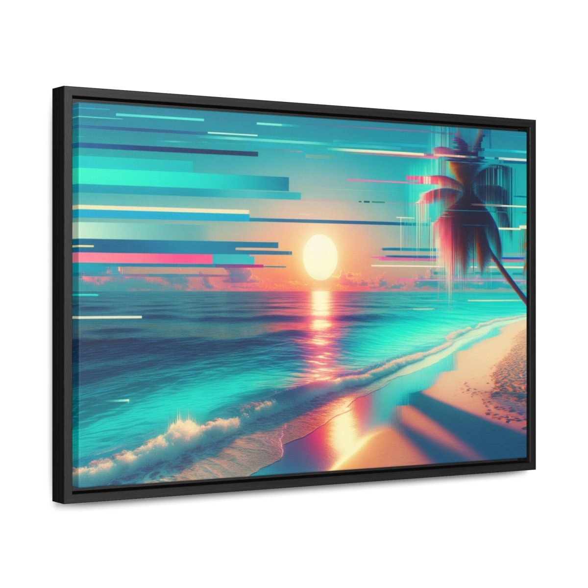 Pixelated Palm Paradise - Framed Glitch Wall Art - Neodigitalis Artimata