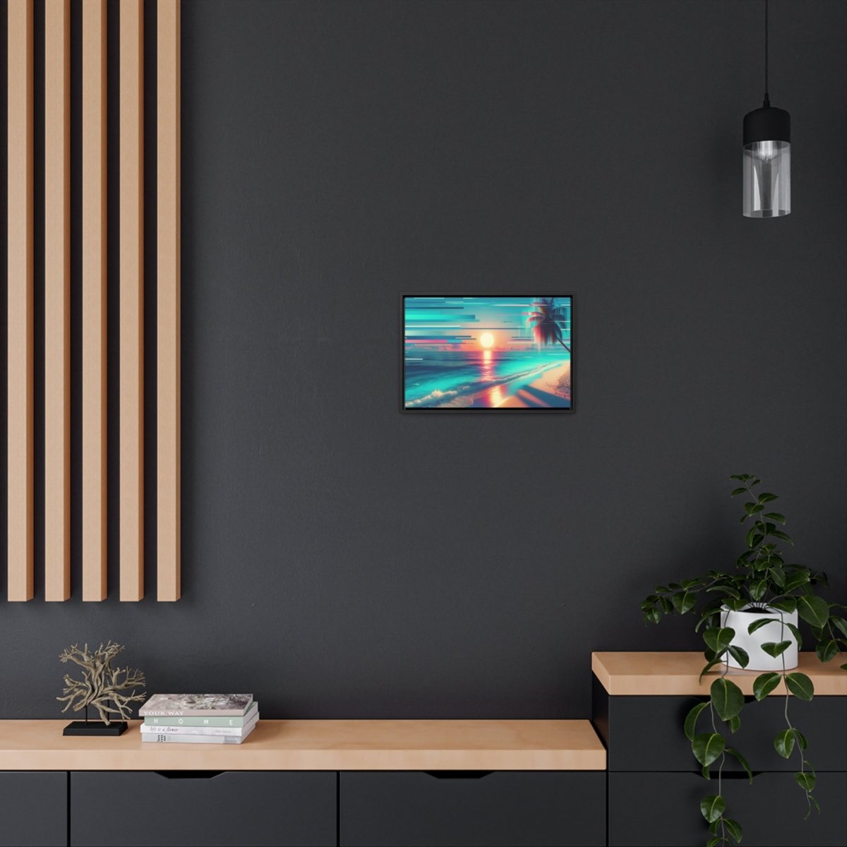 Pixelated Palm Paradise - Framed Glitch Wall Art - Neodigitalis Artimata