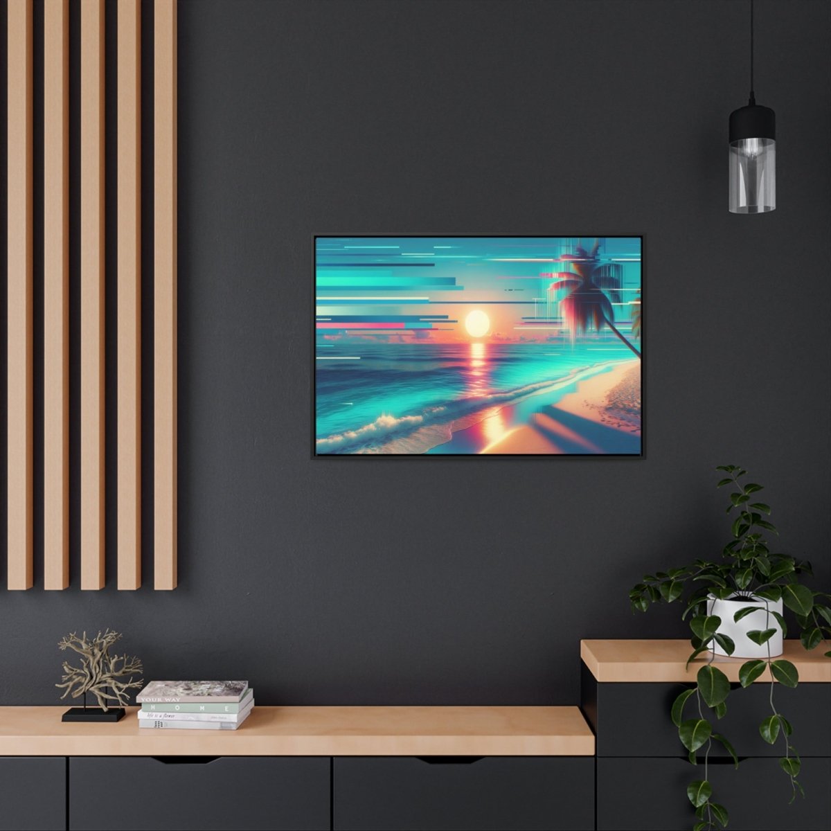 Pixelated Palm Paradise - Framed Glitch Wall Art - Neodigitalis Artimata