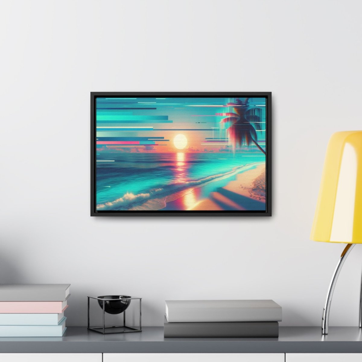 Pixelated Palm Paradise - Framed Glitch Wall Art - Neodigitalis Artimata