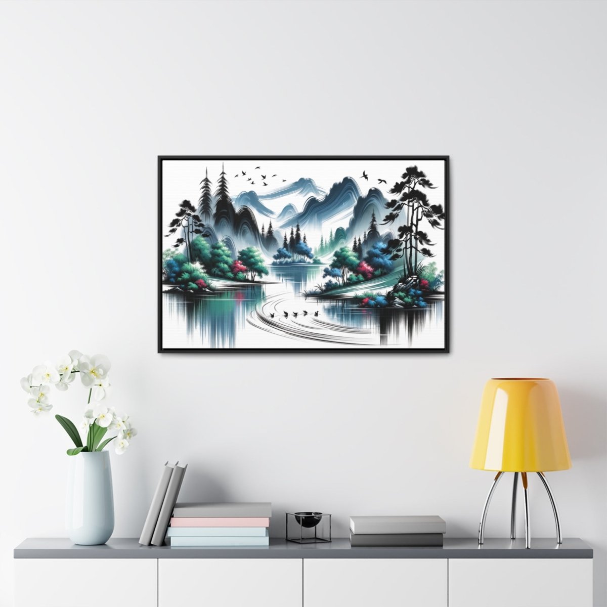 Serenity Peaks Reflection - Framed Chinese Wall Art - Neodigitalis Artimata