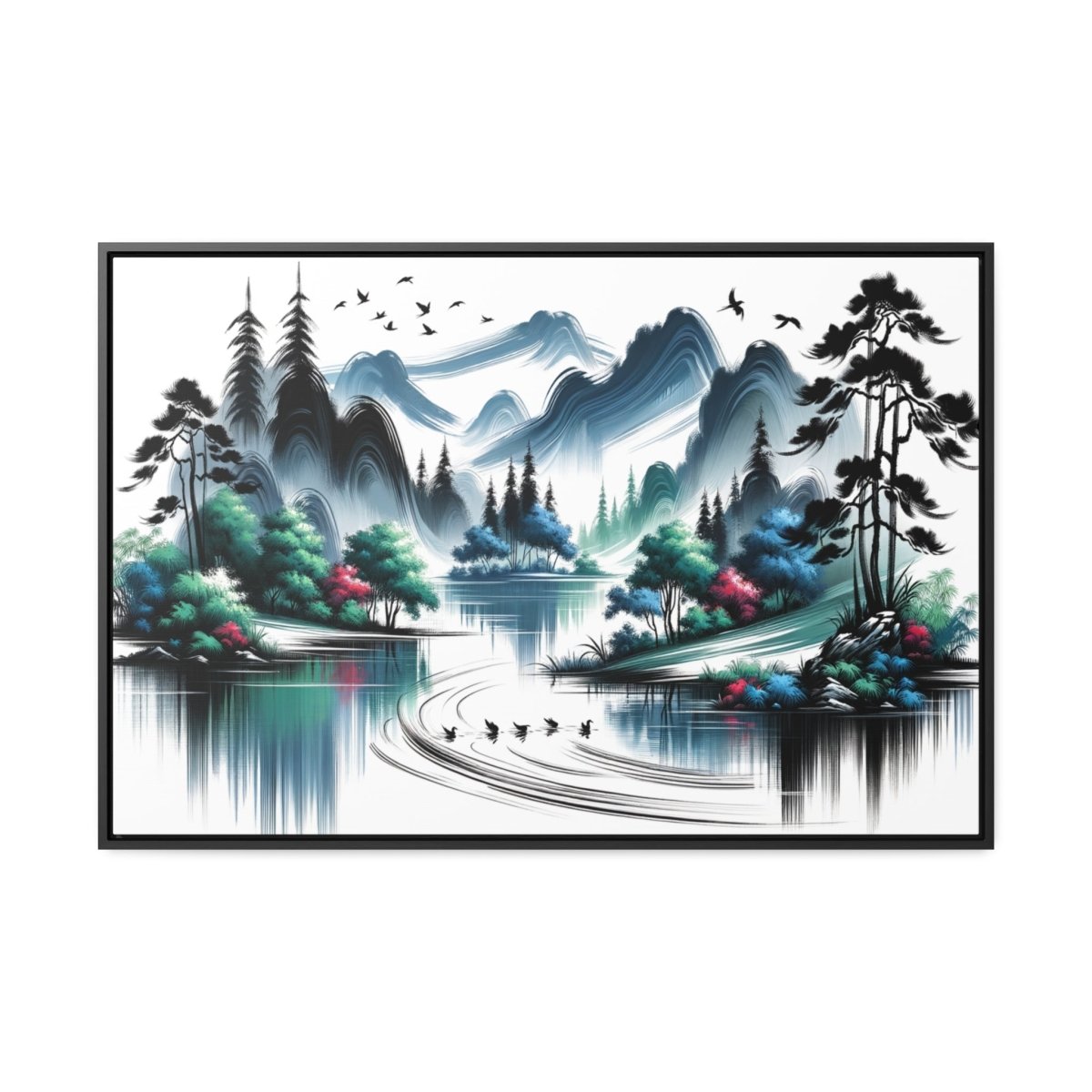 Serenity Peaks Reflection - Framed Chinese Wall Art - Neodigitalis Artimata