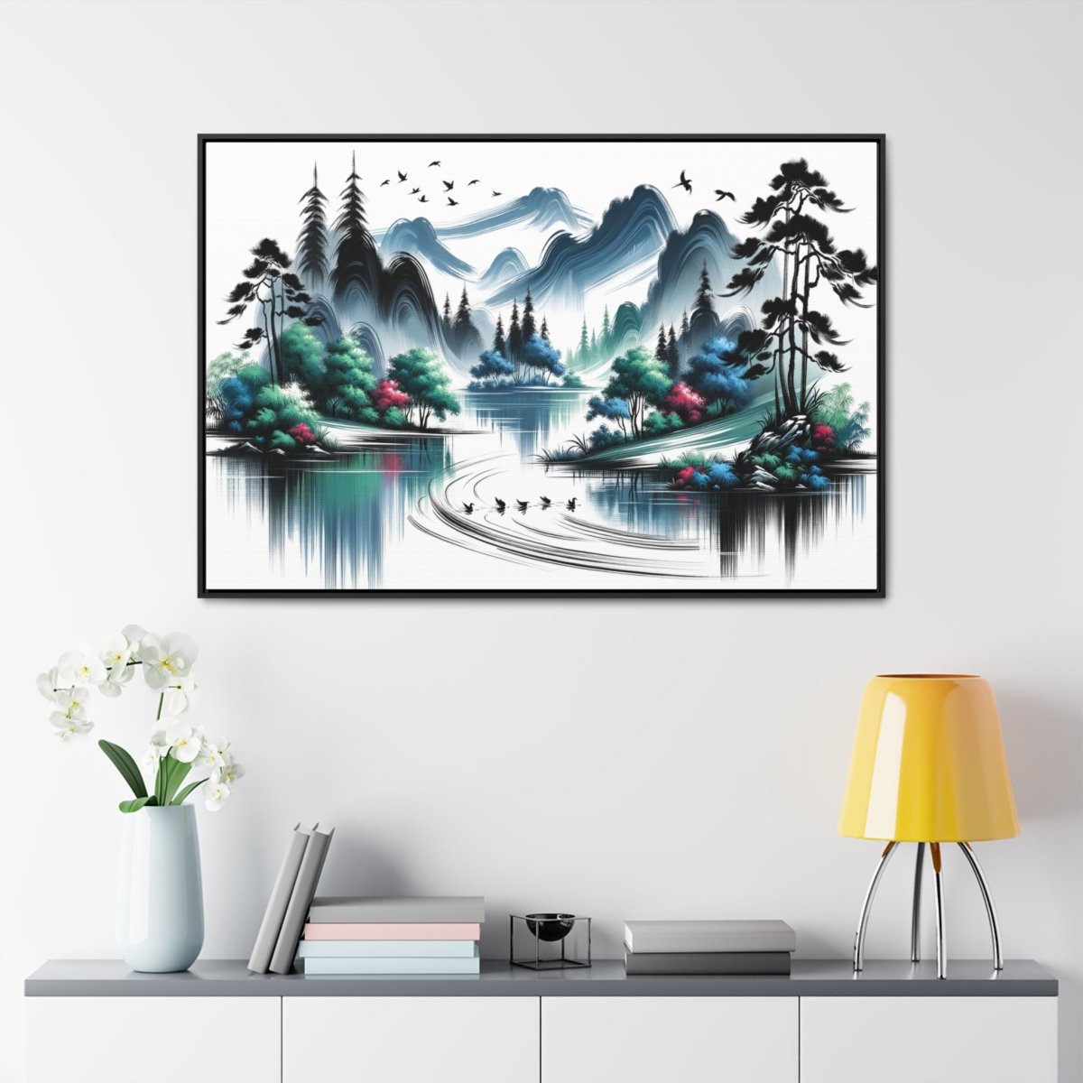 Serenity Peaks Reflection - Framed Chinese Wall Art - Neodigitalis Artimata