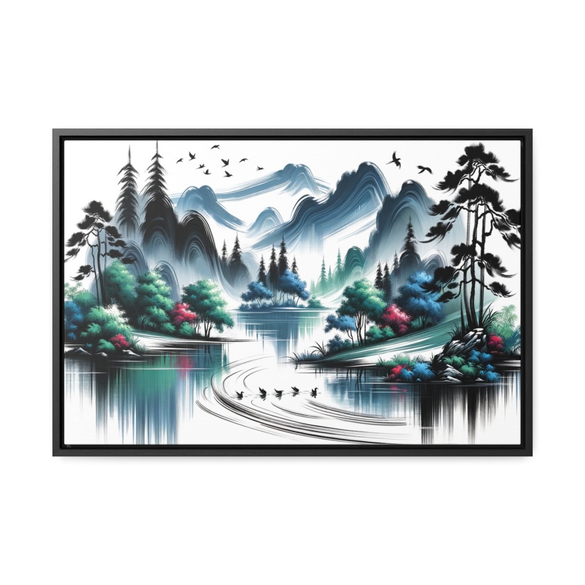 Serenity Peaks Reflection - Framed Chinese Wall Art - Neodigitalis Artimata