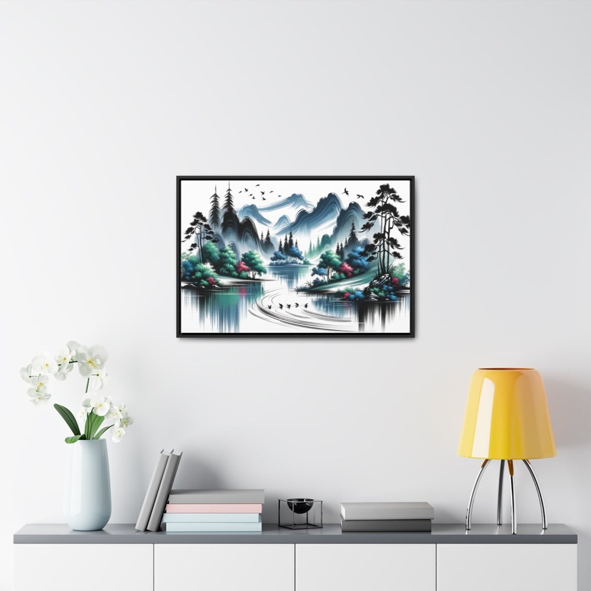 Serenity Peaks Reflection - Framed Chinese Wall Art - Neodigitalis Artimata